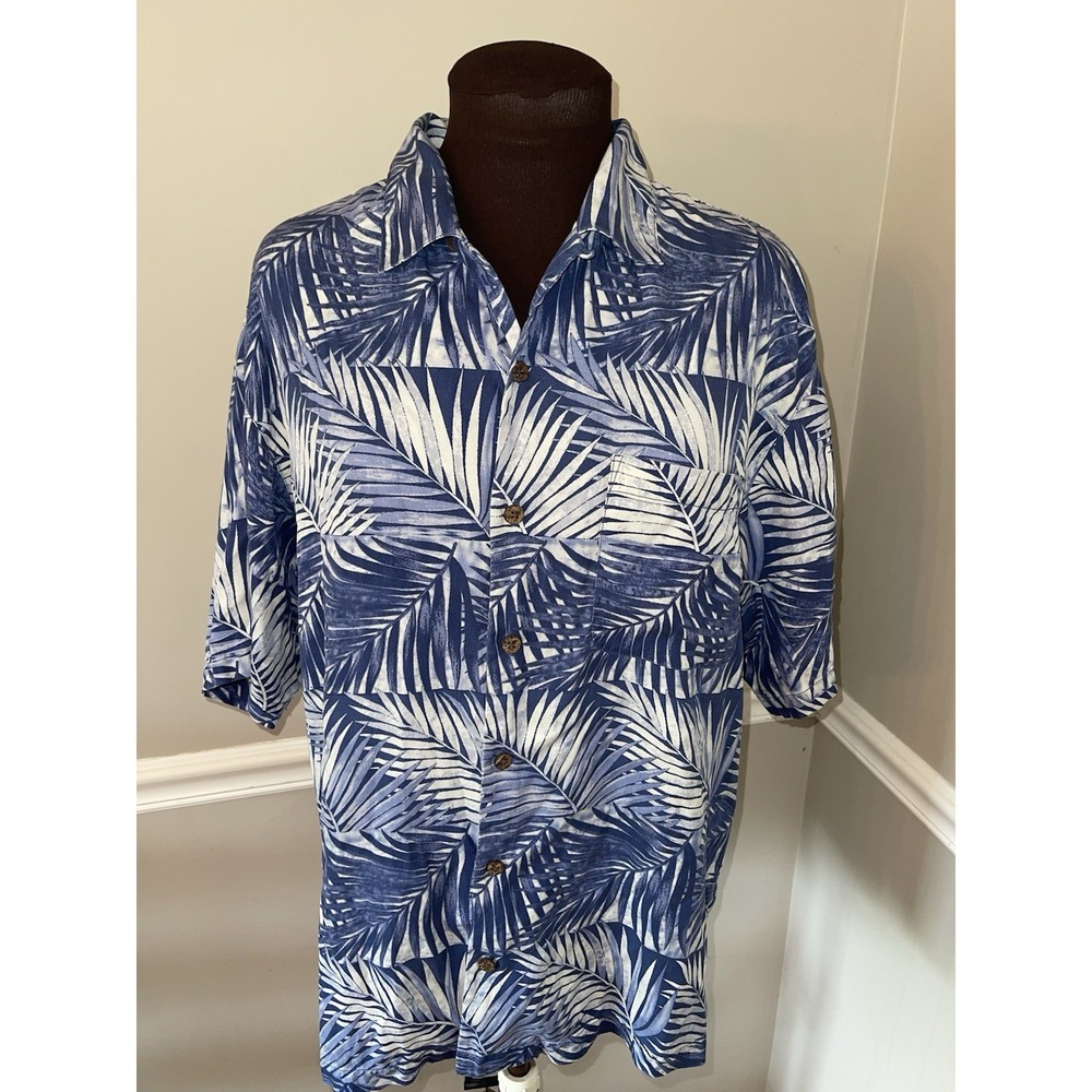 Tommy Bahama‎ Silk Hawaiian Camp Shirt Mens M Blue White